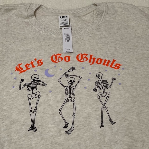 X-Large  VS  PINK halloween shirt LET’S GO GHOULS SKELETON CAMPUS SWEATSHIRT - Picture 5 of 5